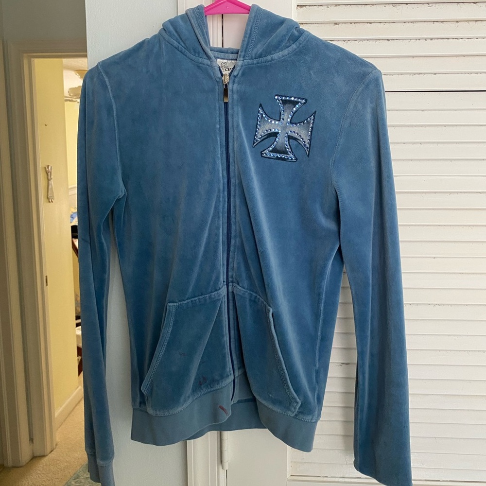 Blue Graphic Sweatshirt with Rhinestone Details - Picture 2 of 6